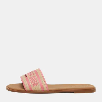 Pre-owned Dior Dway Size 39 Pink Embroidered Raffia Flat Slides