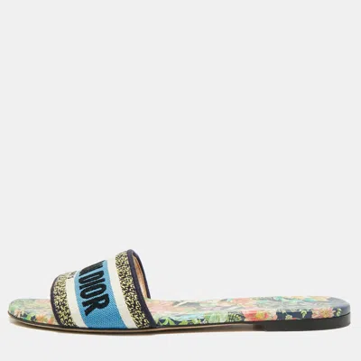 Pre-owned Dior Dway Size 39.5 Multicolor Canvas Flat Slide Sandals