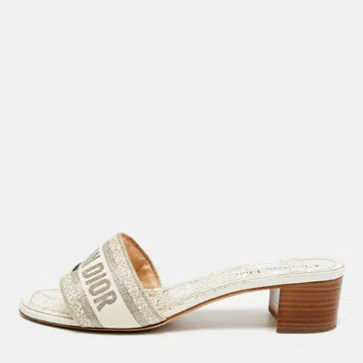 Pre-owned Dior Dway Size 40.5 Grey/cream Canvas Slide Sandals In Gray