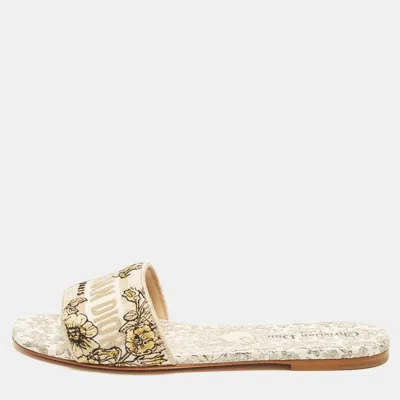 Pre-owned Dior Dway Size 41 Gold Millefiori Embroidered Canvas Flat Slides