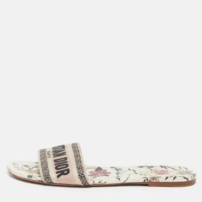 Pre-owned Dior Dway Size 42 Cream/black Canvas Flat Slides In White