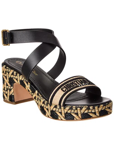 Dior Dway Straw & Leather Platform Sandal