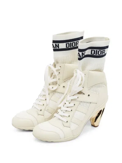 Pre-owned Dior D-zenith Knit Ankle Boots In Neutrals