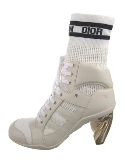 Pre-owned Dior D-zenith Leather Sock Boots In Neutral
