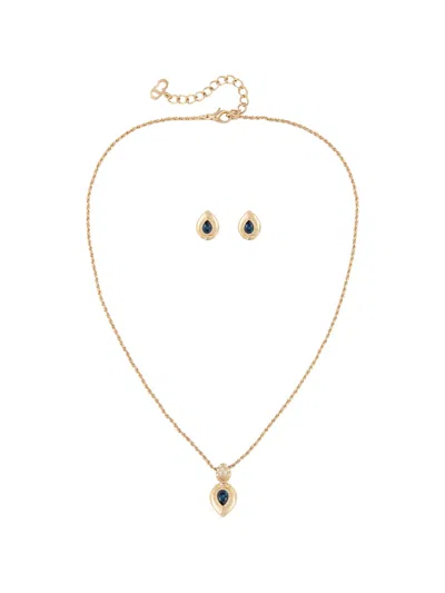 Pre-owned Dior Eardrop Earring Necklace Set In Gold