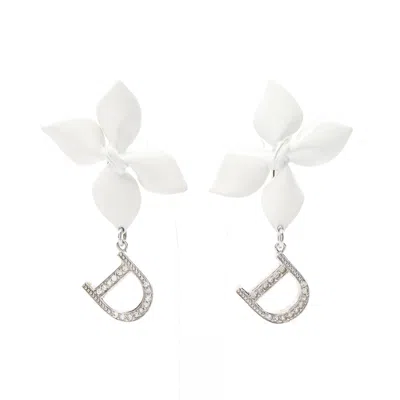 Dior Earrings Flower Motif Rhinestonesilver Clear In Silver