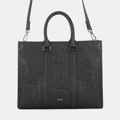 Pre-owned Dior East-west Tote Bag Black Calf Leather Size Medium