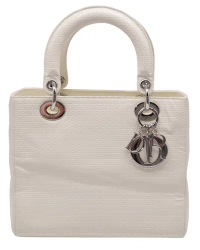 Dior Ecru Patent Leather Medium Lady  Top Handle Bag (authentic Pre-loved) In Neutral