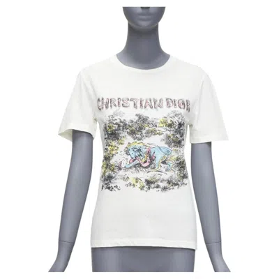 Pre-owned Dior Ecru Toile De Jouy Logo Graphic Print Cotton Linen Short Sleeve Tshirt Xs In Brown