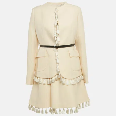 Pre-owned Dior Ecru Wool Blend Tassel Detail Jacket & Dress Set L In White
