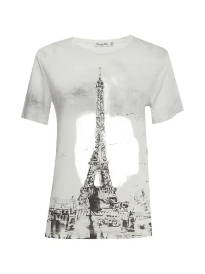 Pre-owned Dior Eiffel Tower Print T-shirt In White