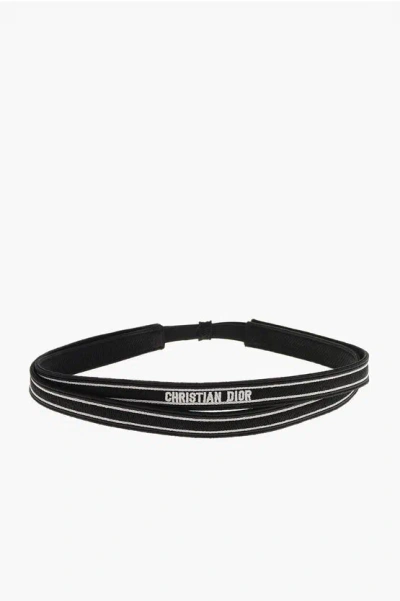 Dior Elastic Fabric Aime Headband With Embroidered Logo In Black