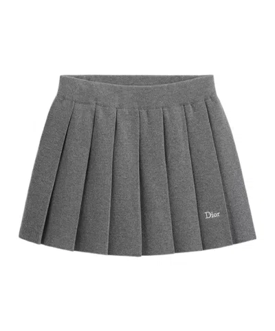 Dior Elastic Waist Pleated Skirt In Gray