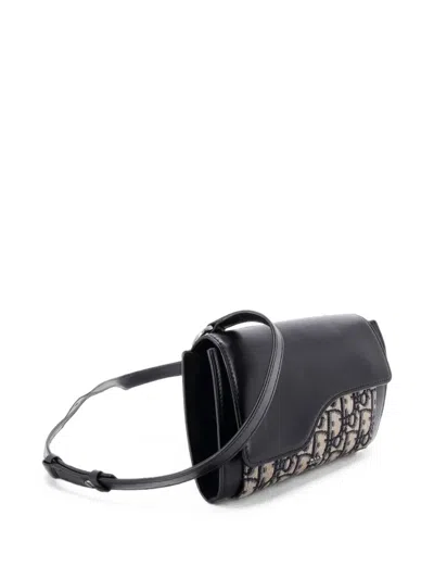 Pre-owned Dior Elite Wallet On Strap Oblique Canvas And Leather Crossbody Bag In Black