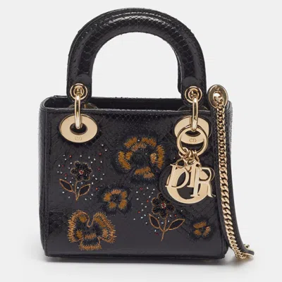 Pre-owned Dior Embellished Mini Black Snakeskin Tote