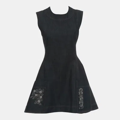Pre-owned Dior Embellished Pocket Denim Dress In Blue