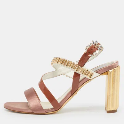 Pre-owned Dior Embellished Size 39.5 Multicolor Patent Leather And Satin Ankle Strap Sandals