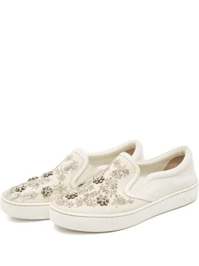 Pre-owned Dior Embellished Slip-on Sneakers In White