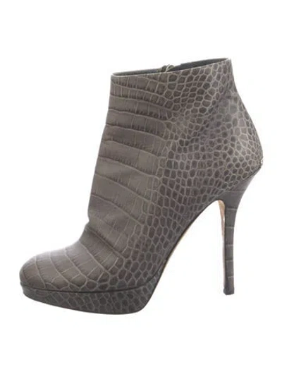 Pre-owned Dior Embossed Leather Patterned Boots In Grey