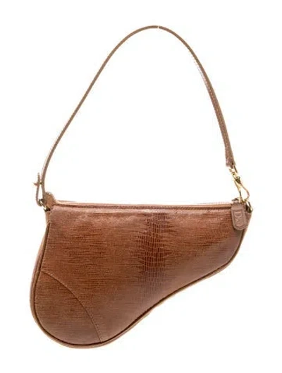 Pre-owned Dior Embossed Leather Saddle Pochette Vintage In Brown