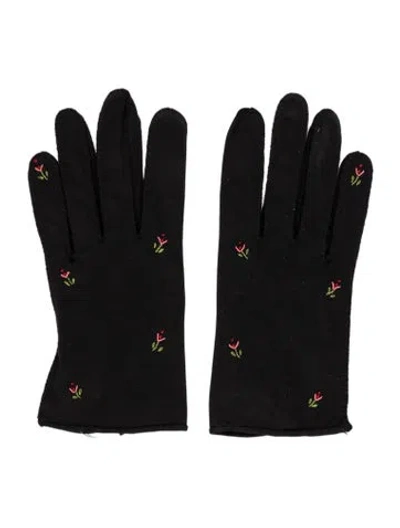 Pre-owned Dior Embroidered Accent Gloves In Black