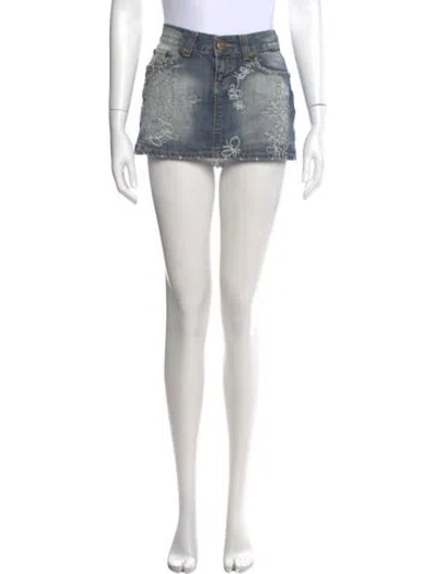 Pre-owned Dior Embroidered Accent Mini Skirt In Blue/white