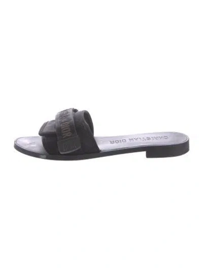Pre-owned Dior Embroidered Accent Slides In Blue