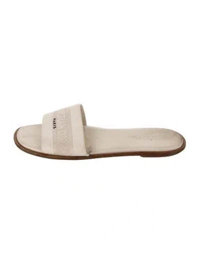 Pre-owned Dior Embroidered Accent Slides In Neutral