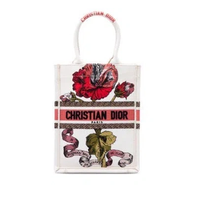 Pre-owned Dior Embroidered Canvas Fleurs Bibliques Vertical Book Tote In Brown