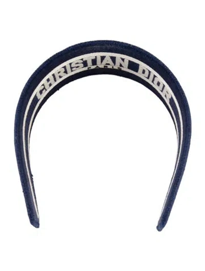 Pre-owned Dior Embroidered Canvas Headband In Blue/white