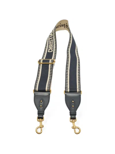 Pre-owned Dior Embroidered Canvas Shoulder Strap In Blue