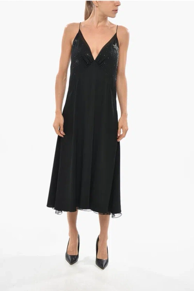 Dior Embroidered Cometa Slip Dress With Strass In Black