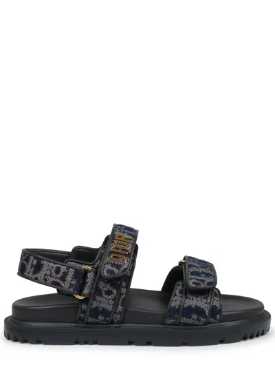 Dior Embroidered Cotton Sandals In Blue