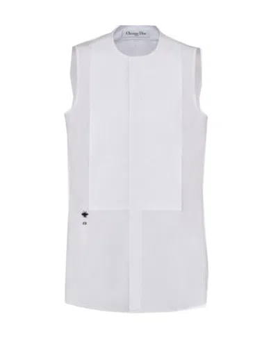 Dior Embroidered Detail Sleeveless Blouse In White