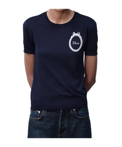 Dior Embroidered  Médaillon Short-sleeved Sweater In Blue