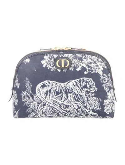 Pre-owned Dior Embroidered Dual-toned Cosmetic Bag In Blue/neutrals
