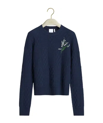 Dior Embroidered Fitted Sweater In Blue