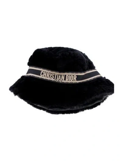 Pre-owned Dior Embroidered Fur Bucket Hat In Blue