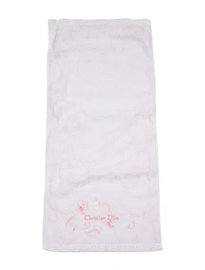 Pre-owned Dior Embroidered Hand Towel In Pink/white