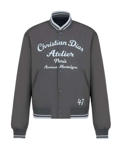 Dior Embroidered Logo Casual Jacket In Gray