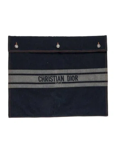 Pre-owned Dior Embroidered Logo Denim Pouch In Blue