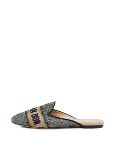 Pre-owned Dior Embroidered Logo Mules In Blue