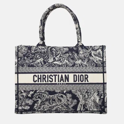 Pre-owned Dior Embroidered Medium Book Tote Bag In Blue