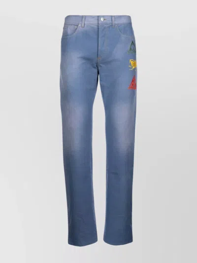 Dior Embroidered Pockets Denim Trousers In Blue