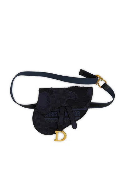 Pre-owned Dior Embroidered Saddle Belt Bag In Blue