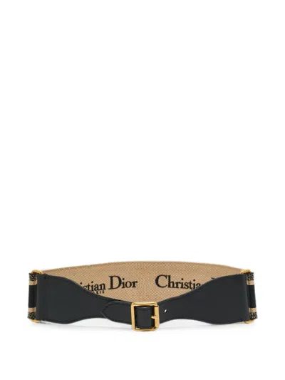 Pre-owned Dior Embroidered-logo Waist Belt In Black