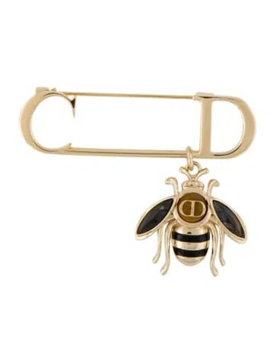 Pre-owned Dior Enamel & Stone Cd Safety Pin And Bee Brooch In Multi