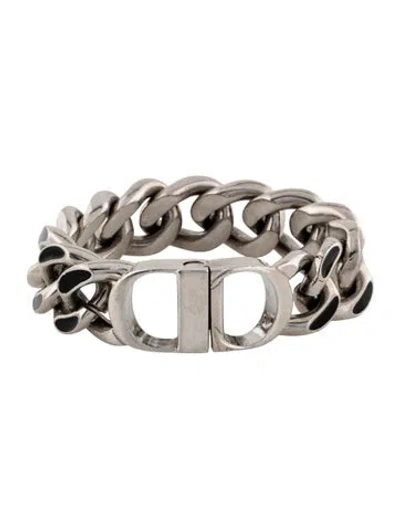 Pre-owned Dior Enamel Cd Icon Link Bracelet, 6.5" In Black
