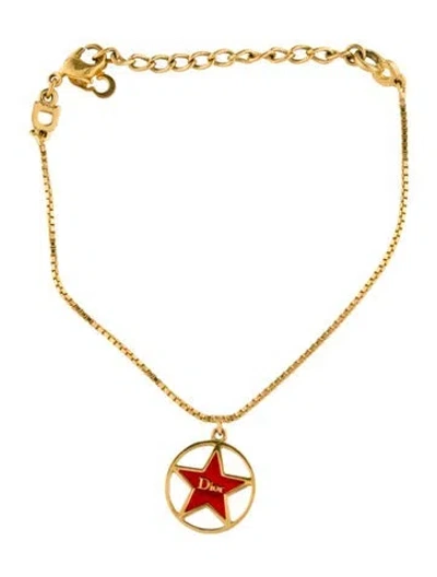 Pre-owned Dior Enamel Charm Bracelet, 8.75" In Red