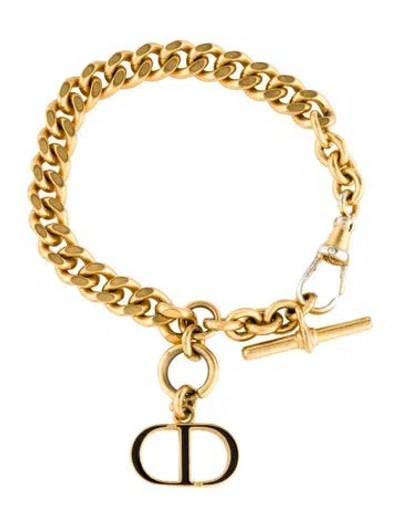 Pre-owned Dior Enamel Charm Curb Link Bracelet, 6.5" In Black